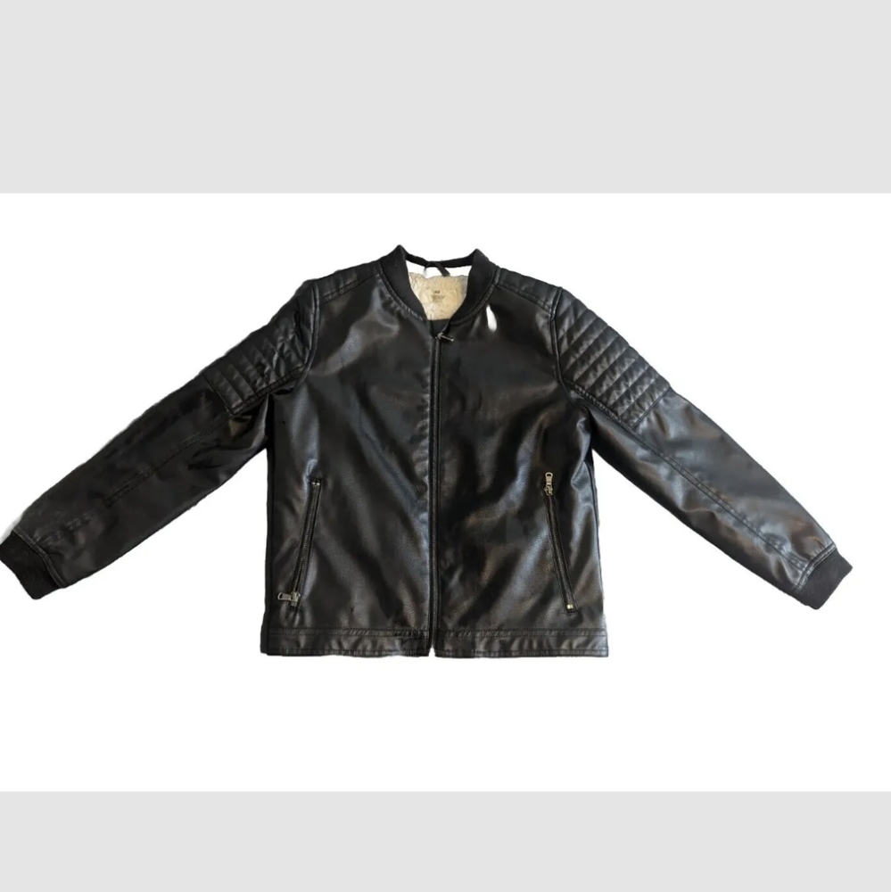 Boys H&M Faux Leather Jacket Size 9-10 Black